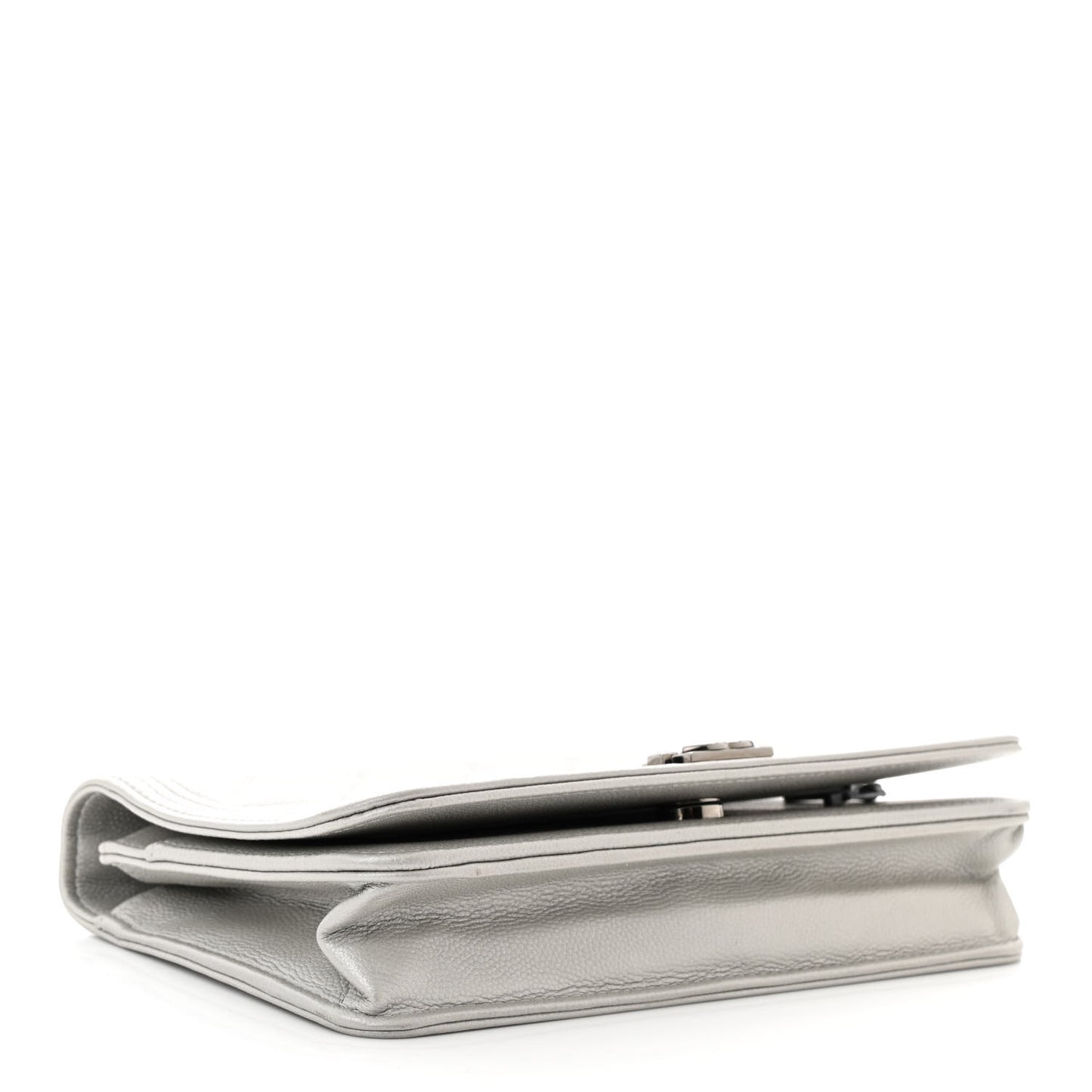 Metallic Caviar Quilted Boy Wallet On Chain WOC Silver