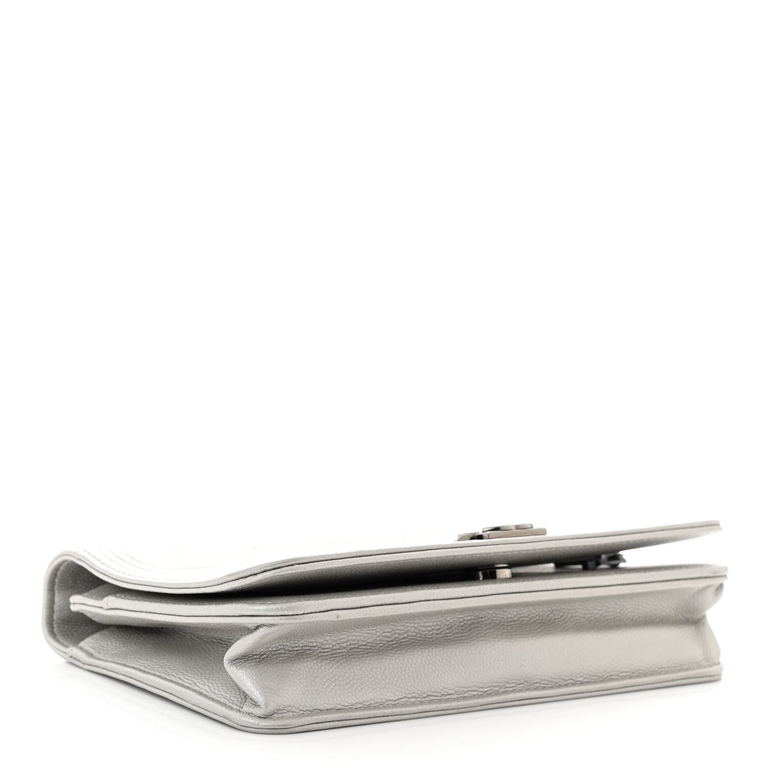 Chanel Metallic Caviar Quilted Boy Wallet On Chain WOC Silver 4 of 13