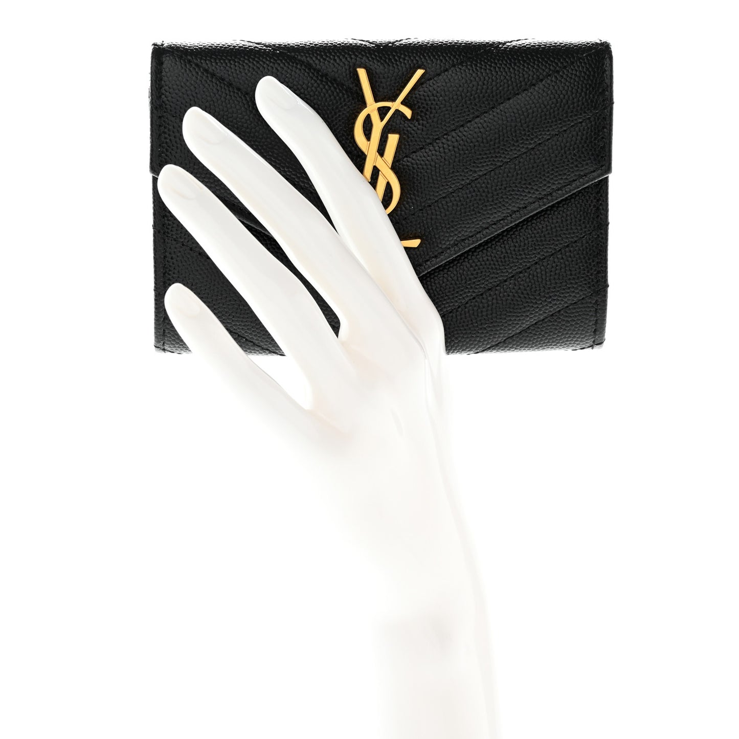 Grain De Poudre Matelasse Chevron Small Monogram Envelope Wallet Black