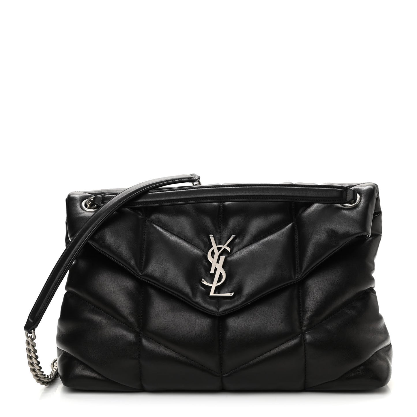 Lambskin Quilted Medium Loulou Puffer Monogram Chain Satchel Black
