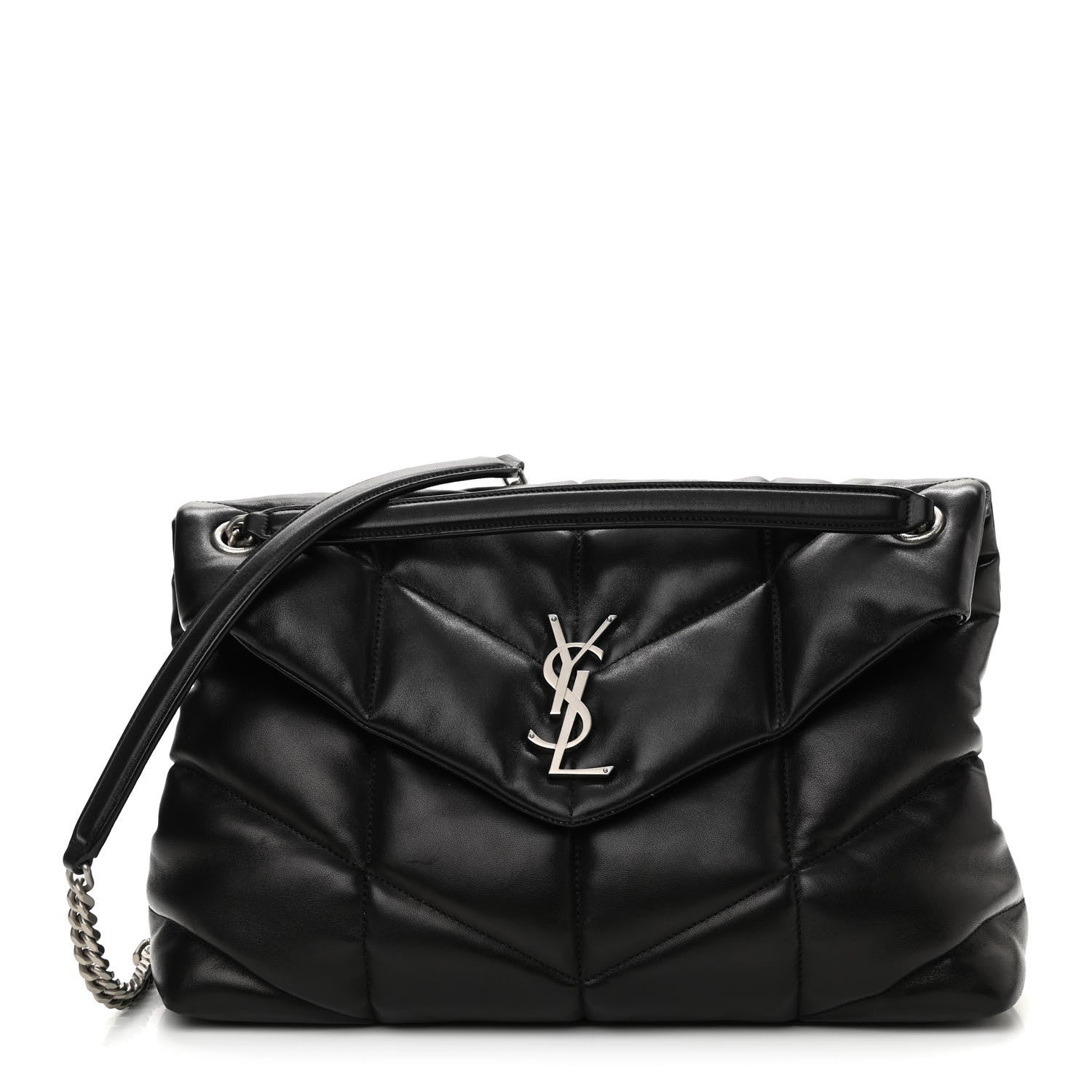 Saint Laurent Lambskin Quilted Medium Loulou Puffer Monogram Chain Satchel Black 1 of 10