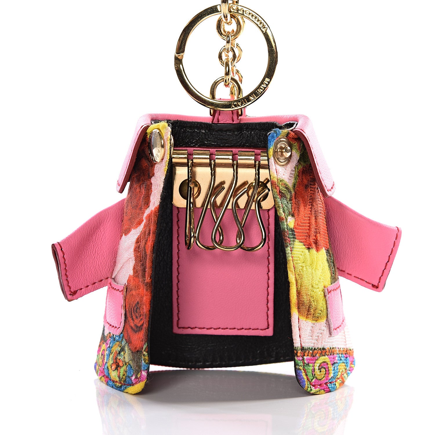 Dolce & Gabbana Lambskin Fabric Printed Coat Key Holder Pink 4 of 15