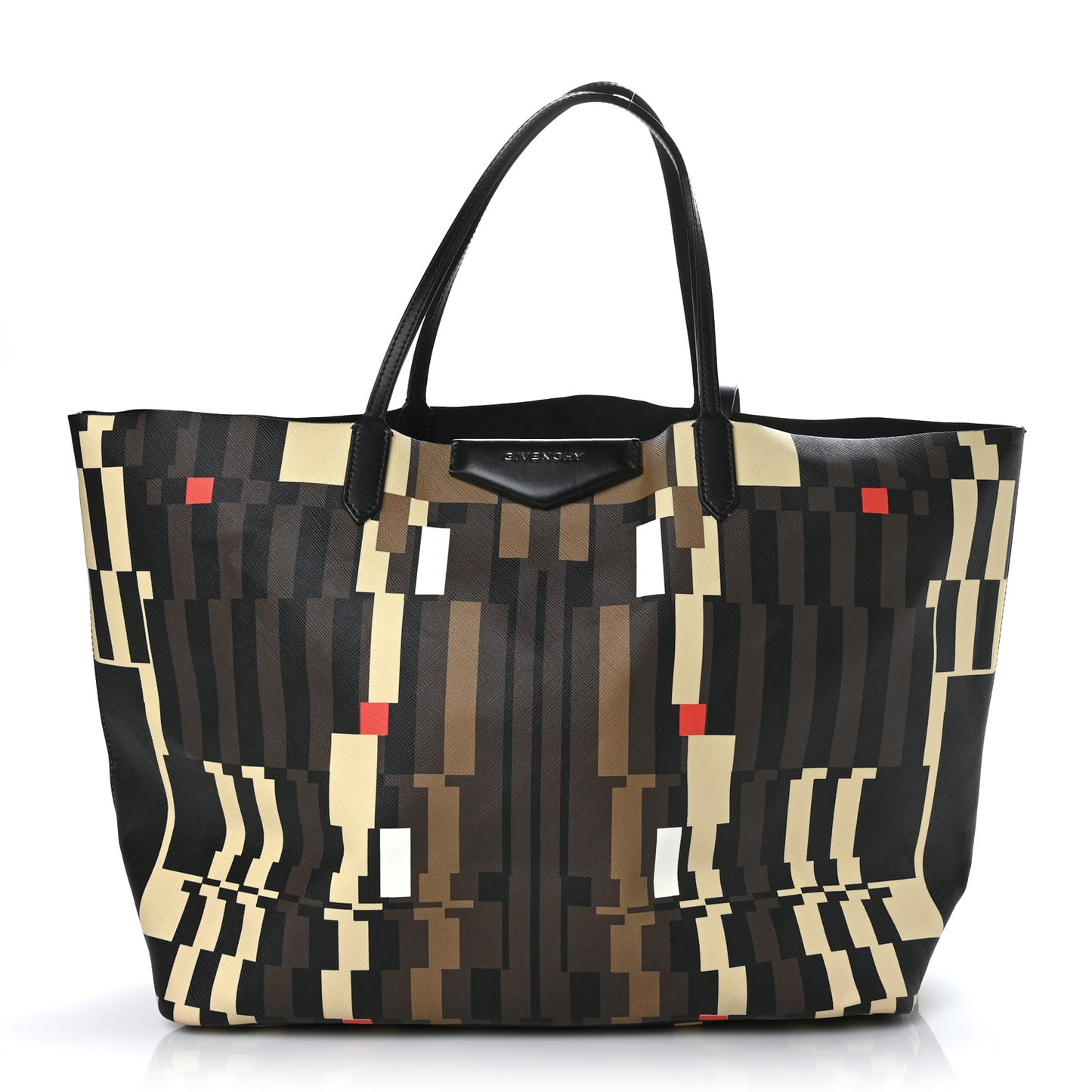 Textured Coated Canvas Print Large Antigona Tote Black