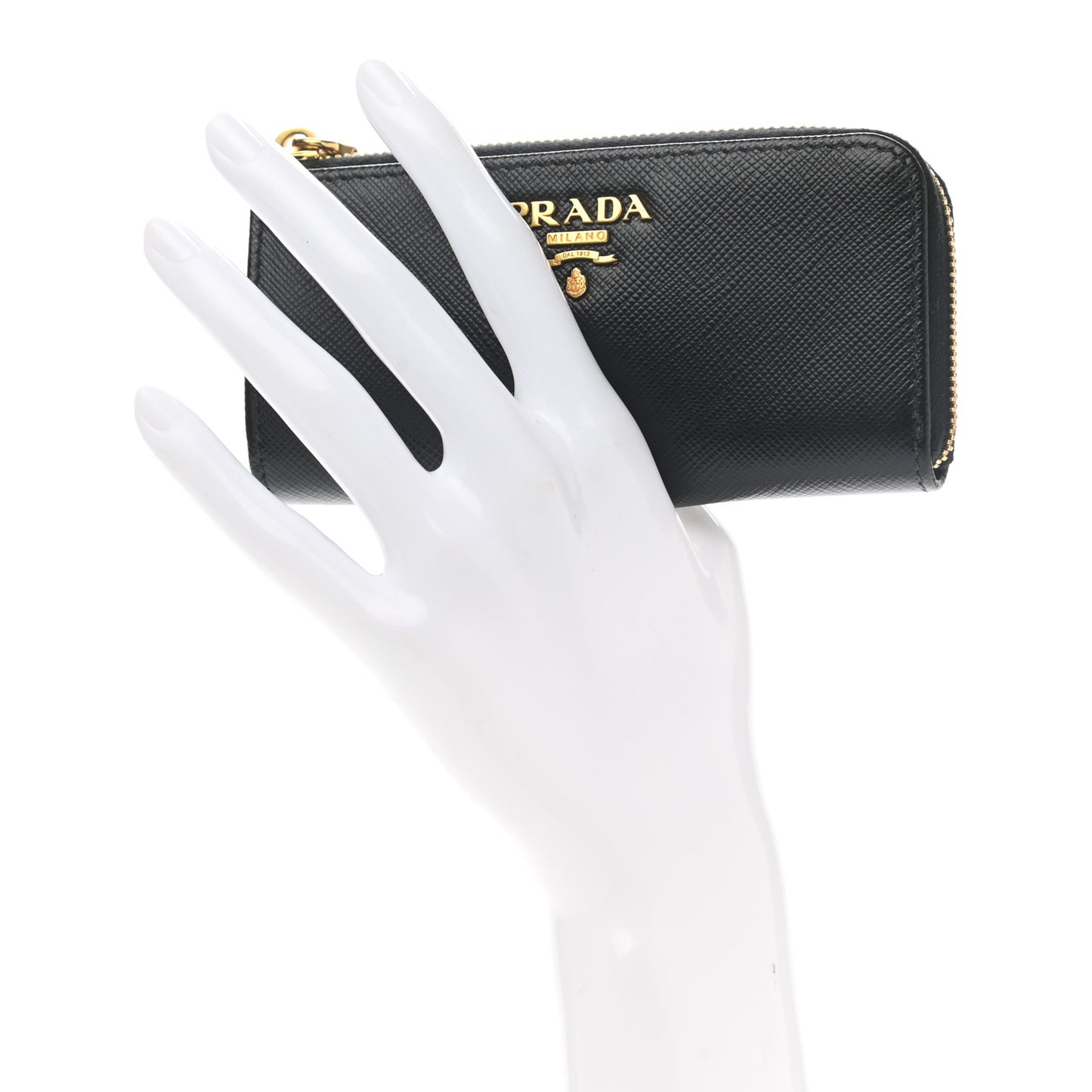 Saffiano Metal Zip Around Key Holder Black
