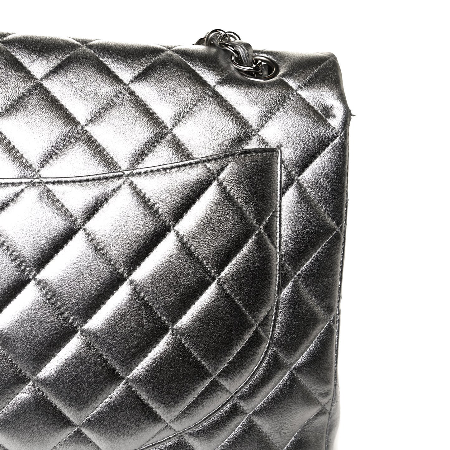 Metallic Lambskin Quilted Maxi Single Flap Silver