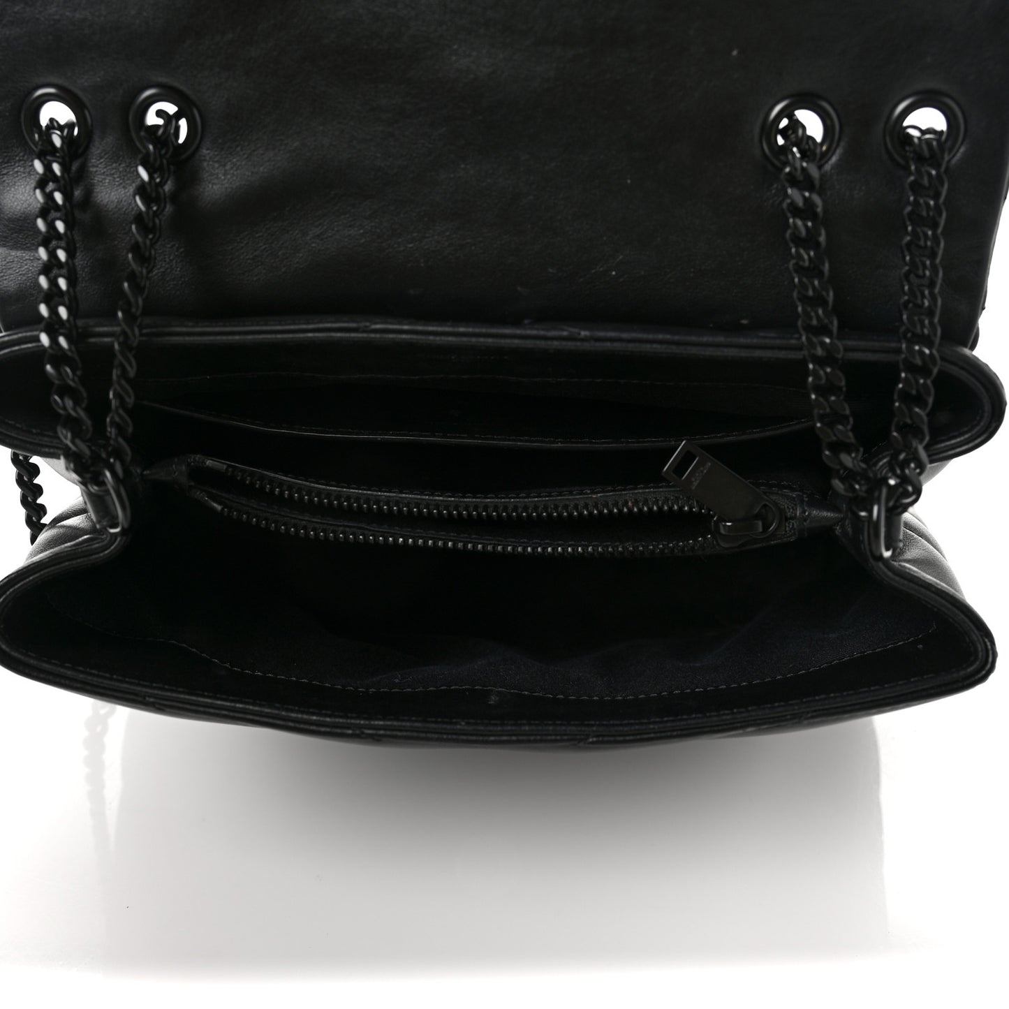 Calfskin Y Quilted Monogram Monochrome Small Loulou Chain Satchel Black