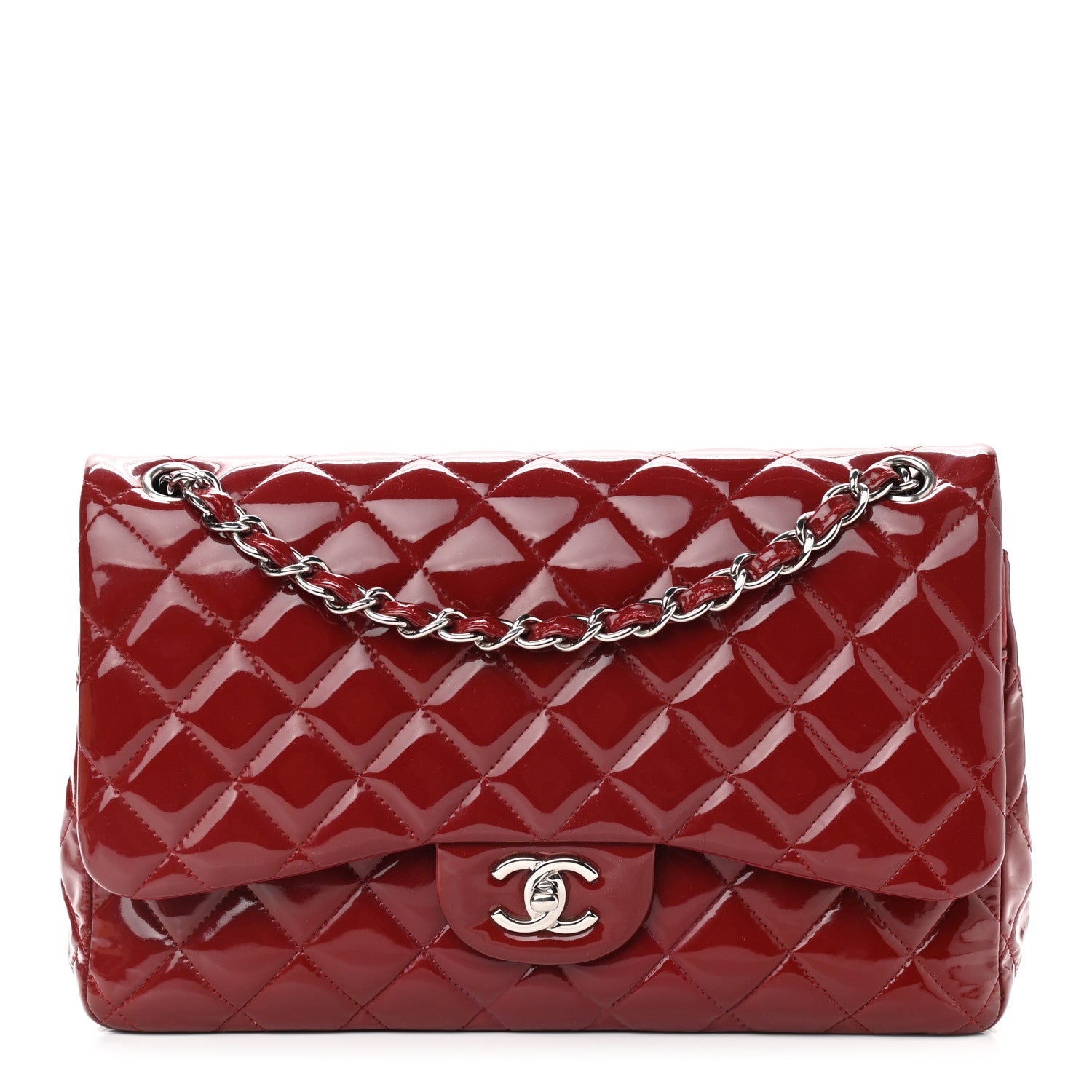 Chanel Patent Quilted Jumbo Double Flap Red 1 of 11