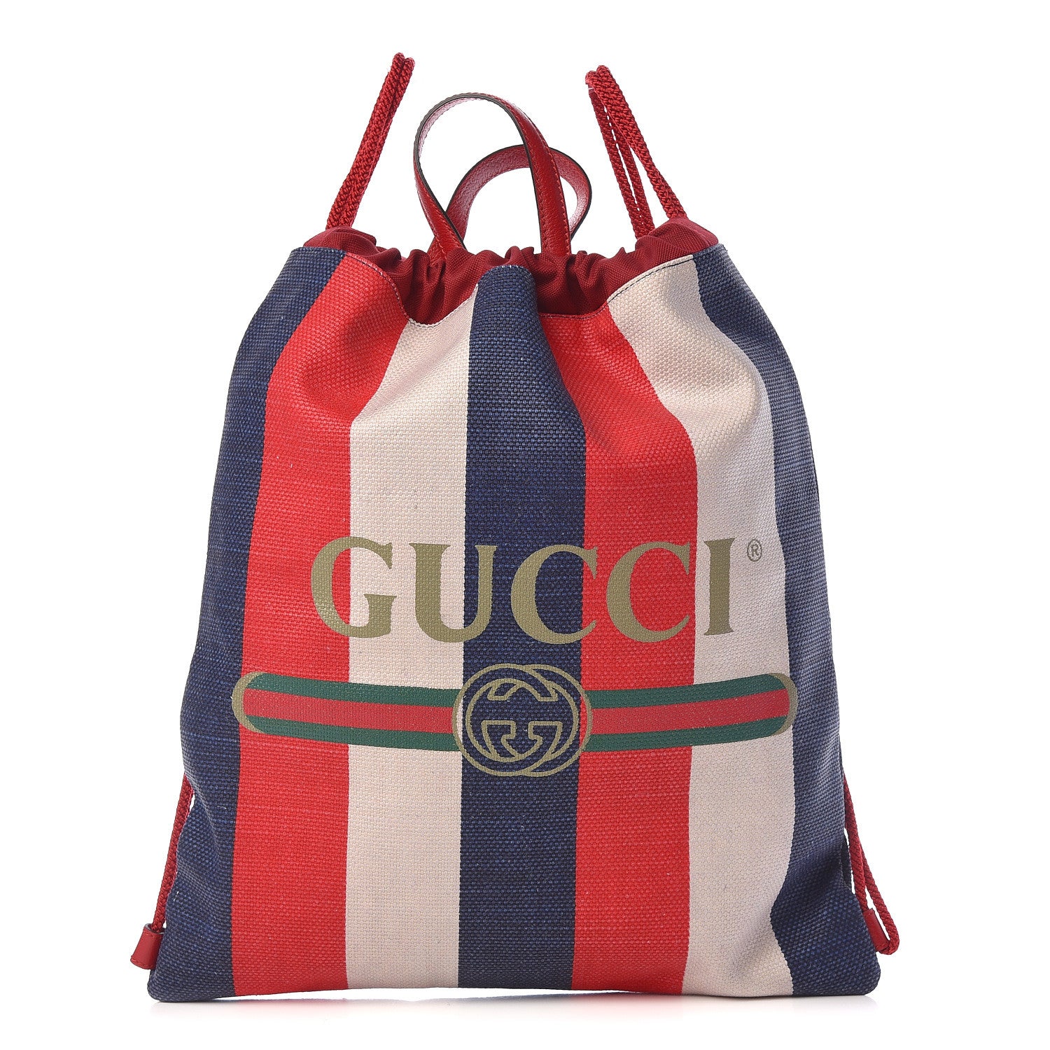 Gucci Canvas Logo Sylvie Stripe Drawstring Backpack Red 1 of 12