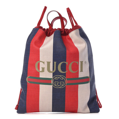 Gucci Canvas Logo Sylvie Stripe Drawstring Backpack Red 1 of 12