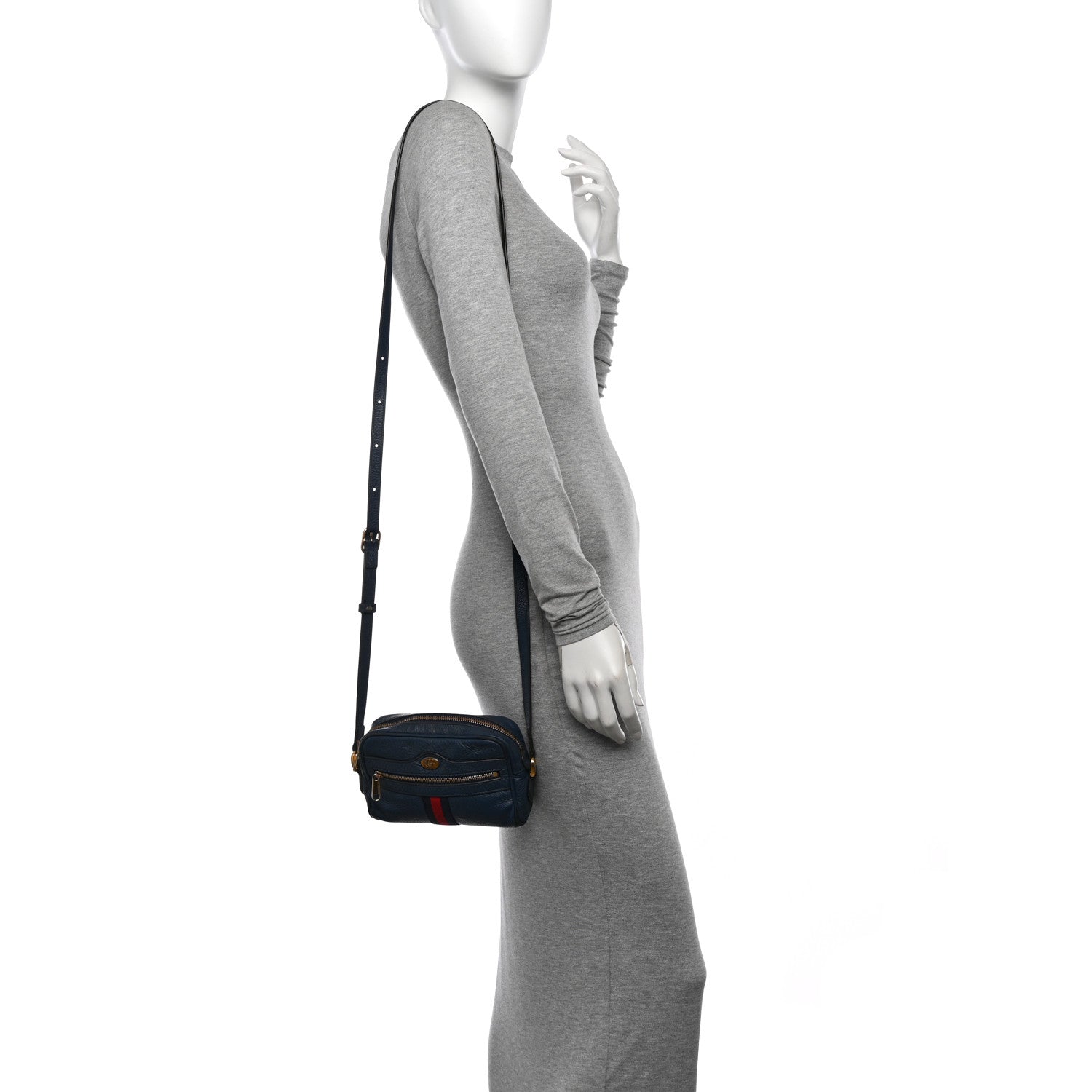 Gucci Textured Calfskin Web Mini Ophidia Shoulder Bag Blue Agata 2 of 12