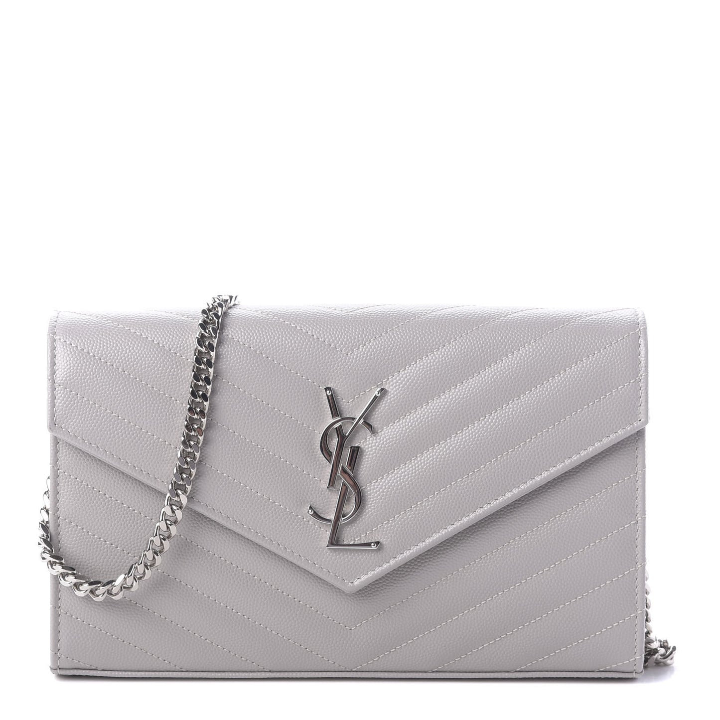 Grain De Poudre Matelasse Chevron Monogram Chain Wallet Light Grey