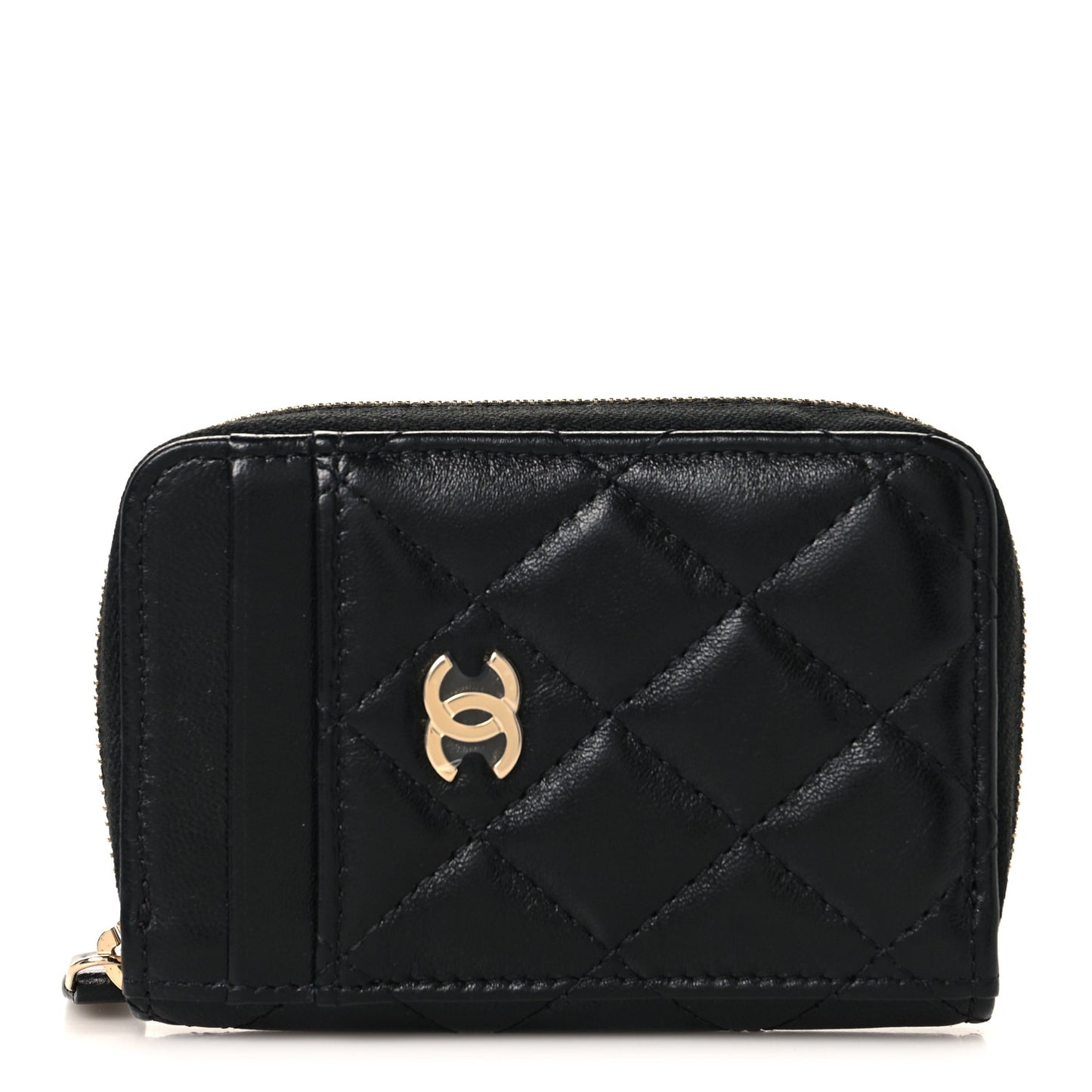 Caviar Quilted Zip Card Holder Black