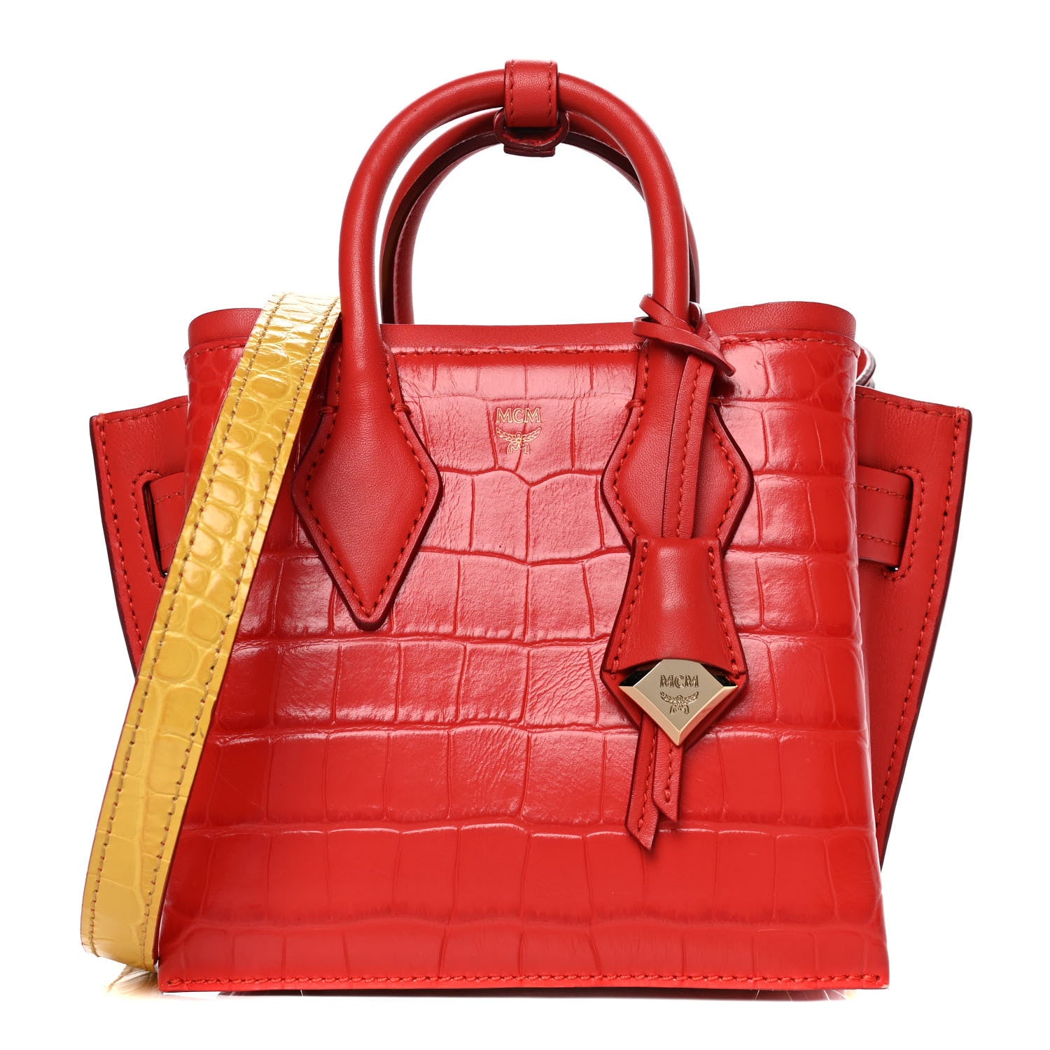MCM Calfskin Crocodile Embossed Mini Neo Milla Tote Ruby Red 2 of 28