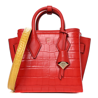 MCM Calfskin Crocodile Embossed Mini Neo Milla Tote Ruby Red 2 of 28