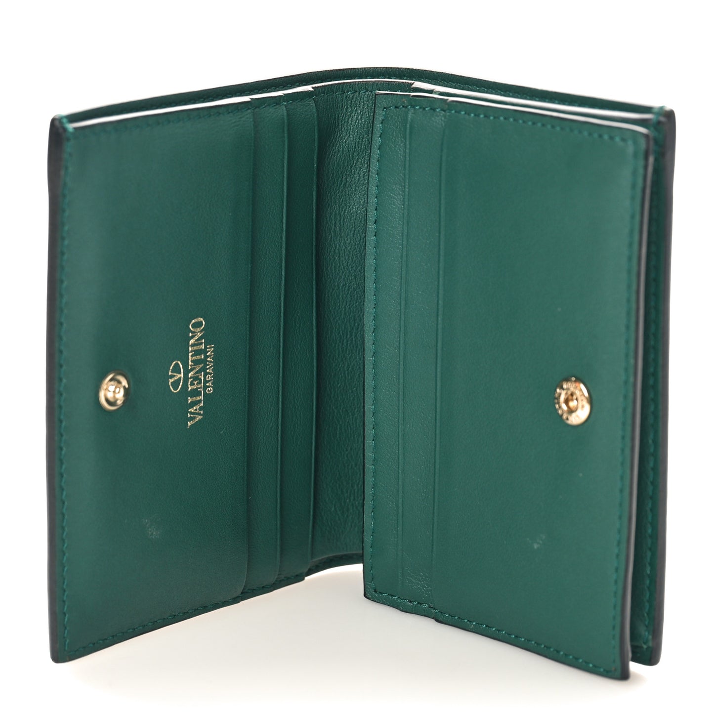 Calfskin Rockstud Bi-Fold Card Holder Green