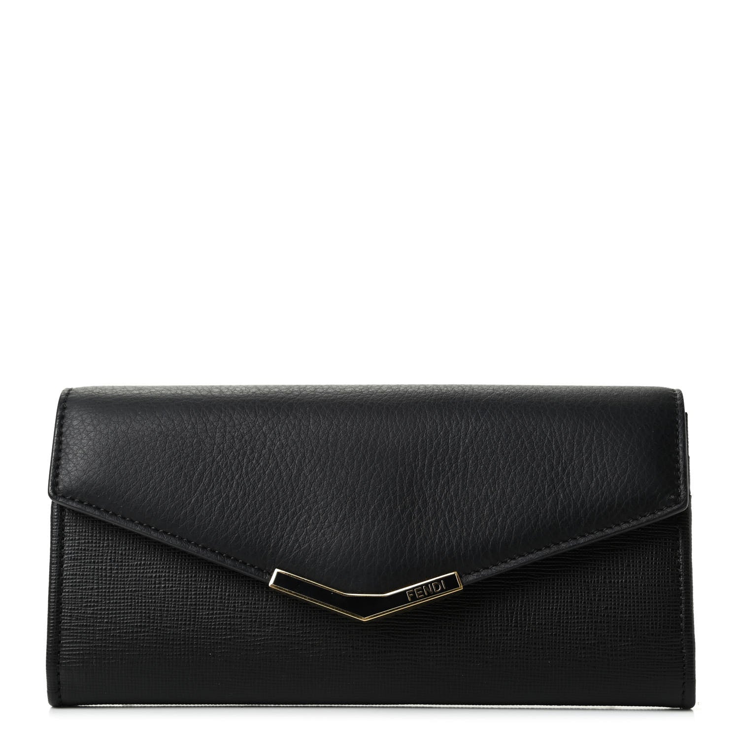 Fendi Vitello Elite Flamingo 2Jours Continental Wallet Black 1 of 7