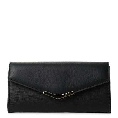 Fendi Vitello Elite Flamingo 2Jours Continental Wallet Black 1 of 7