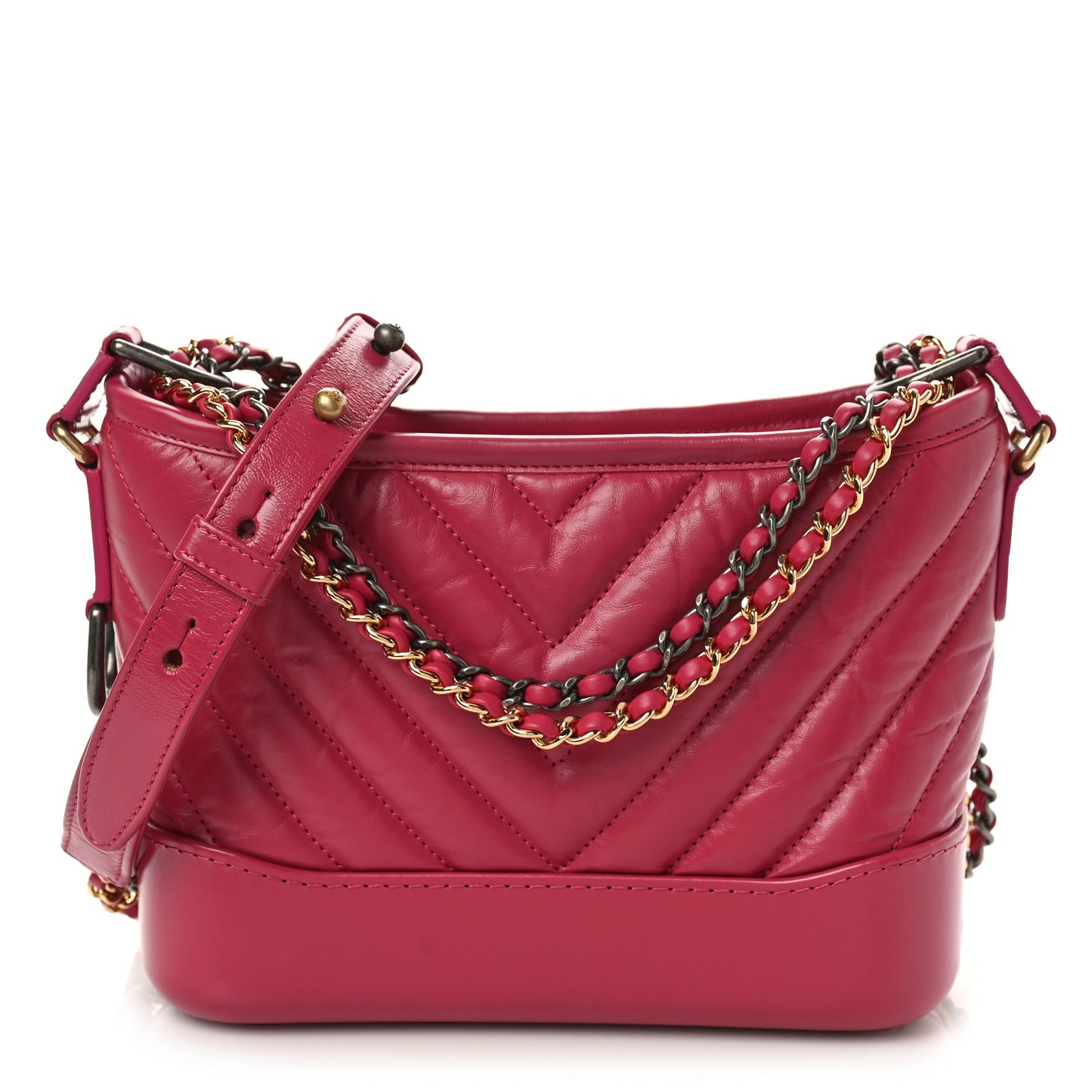 Aged Calfskin Chevron Quilted Small Gabrielle Hobo Dark Pink
