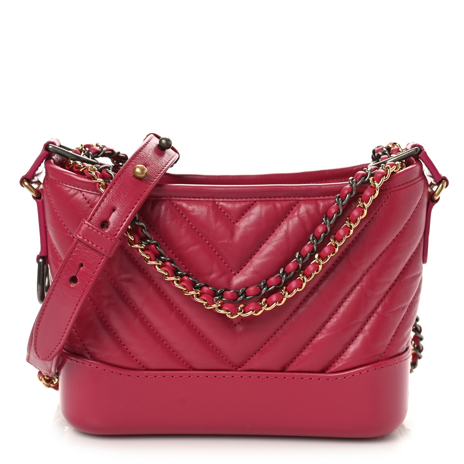 Chanel Aged Calfskin Chevron Quilted Small Gabrielle Hobo Dark Pink 1 of 10