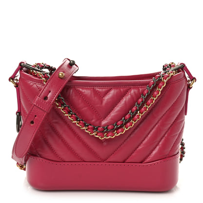 Chanel Aged Calfskin Chevron Quilted Small Gabrielle Hobo Dark Pink 1 of 10