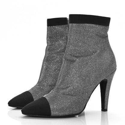 Chanel Micro Sequins Cap Toe Short Ankle Boots 37 Silver 3 of 8