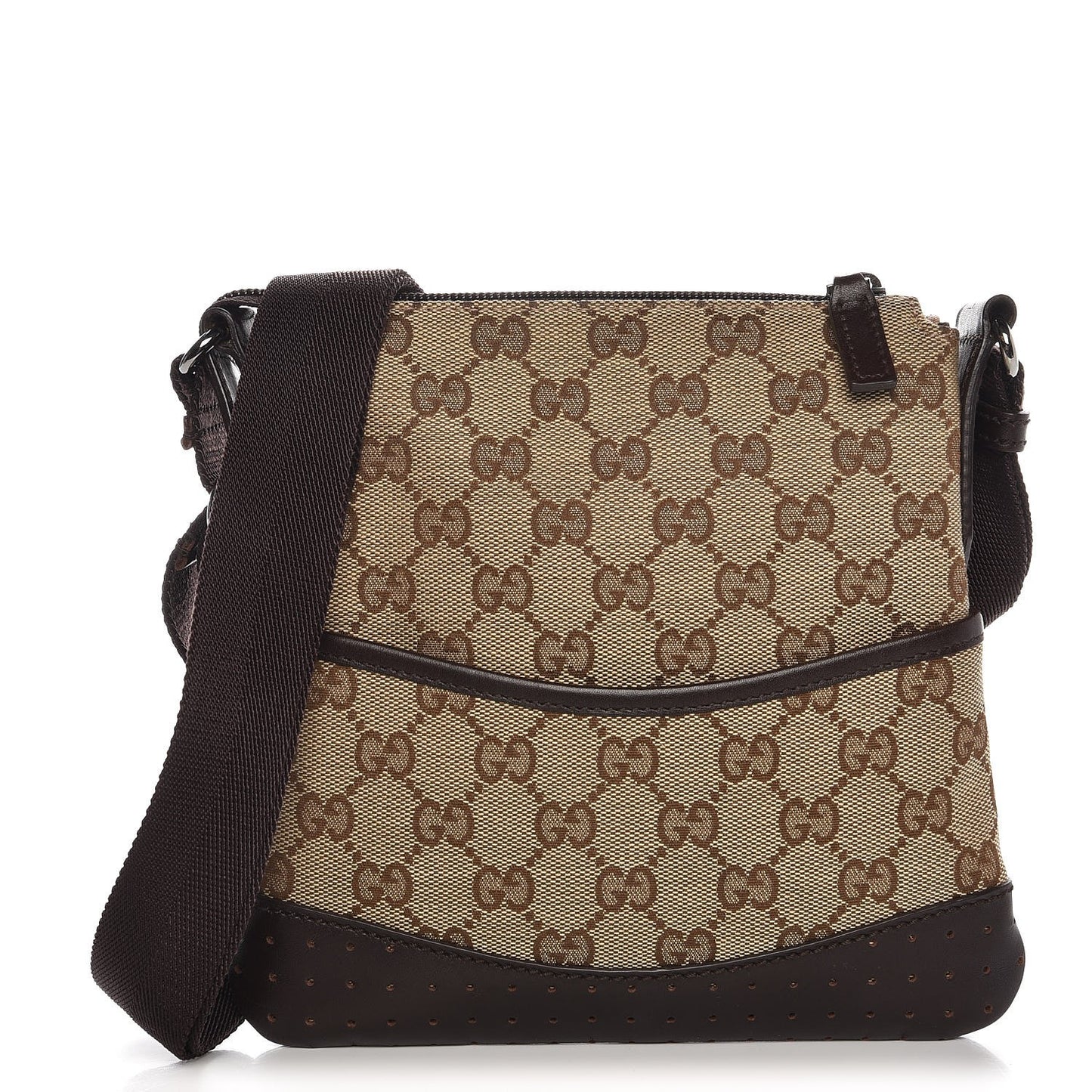 Monogram Calfskin Perforated Small Flat Messenger Bag Dark Brown