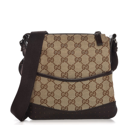 Gucci Monogram Calfskin Perforated Small Flat Messenger Bag Dark Brown 1 of 7
