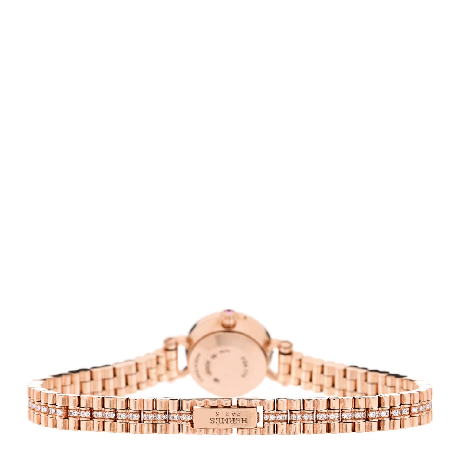 Hermes 18K Rose Gold Diamond Pink Sapphire 16mm Faubourg Quartz Watch 3 of 5