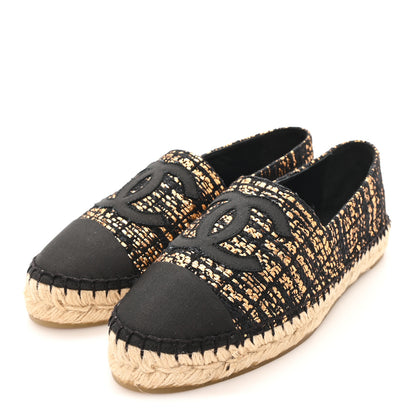 Chanel Metallic Tweed Grosgrain CC Espadrilles 38 Gold Black 4 of 11