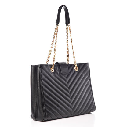 Saint Laurent Grain De Poudre Matelasse Chevron Monogram Shopping Bag Black 3 of 17