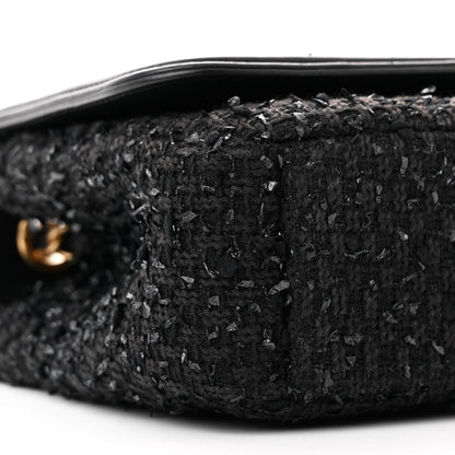 Chanel Tweed Calfskin Quilted Medium CC Filigree Flap Black 9 of 12