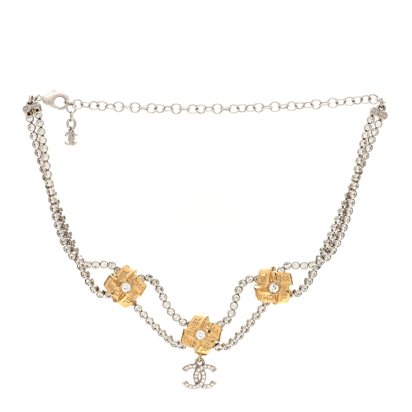 Metal Crystal CC Logo Choker Necklace Gold
