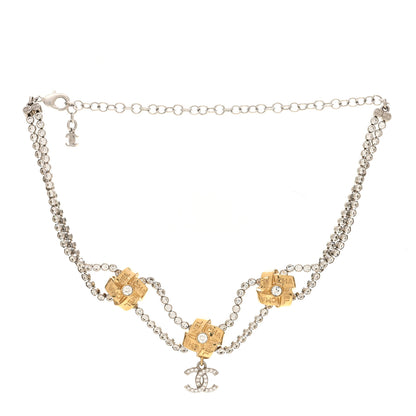 Chanel Metal Crystal CC Logo Choker Necklace Gold 3 of 5