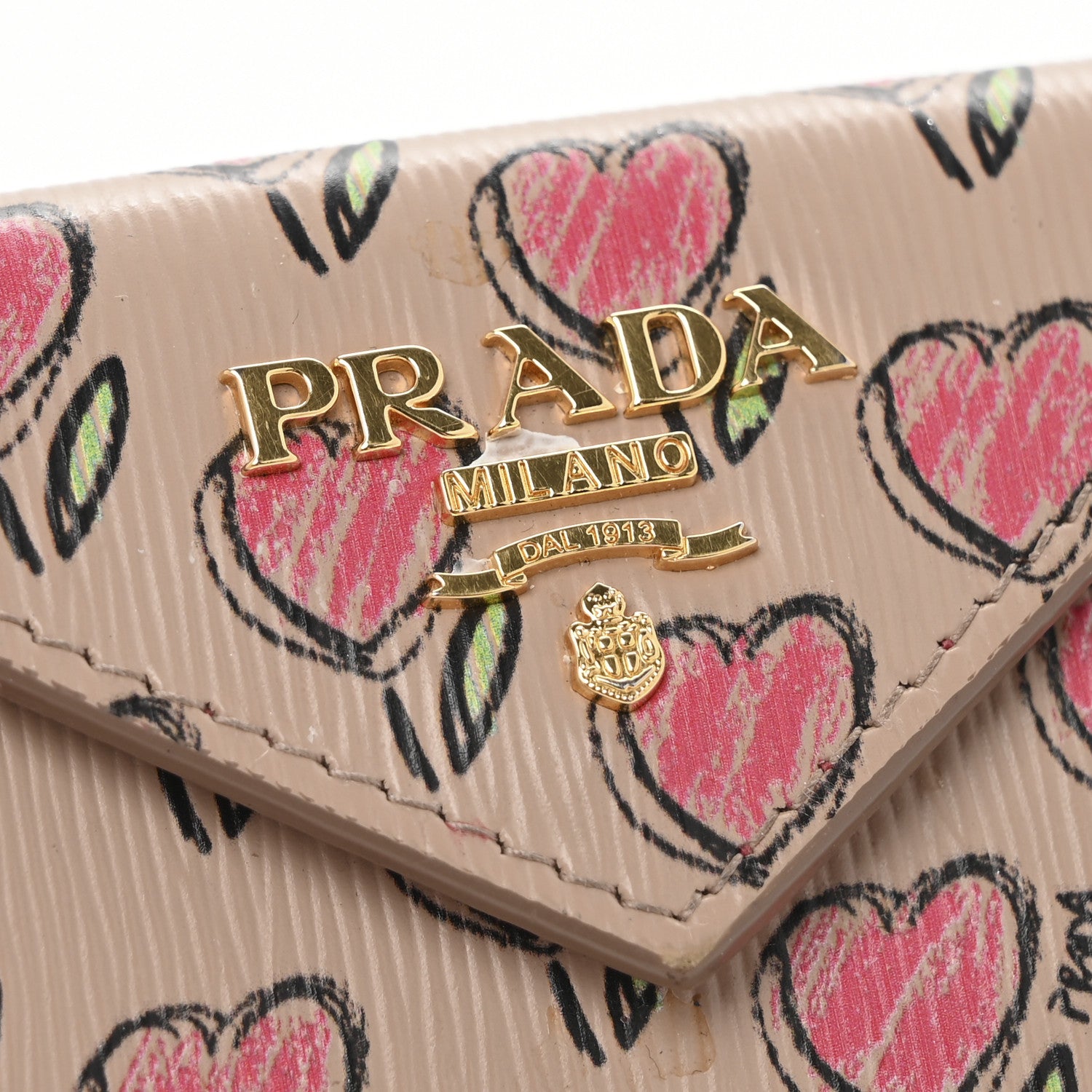 Prada Vitello Move Love Print Envelope Tri-Fold Wallet Cipria 10 of 11