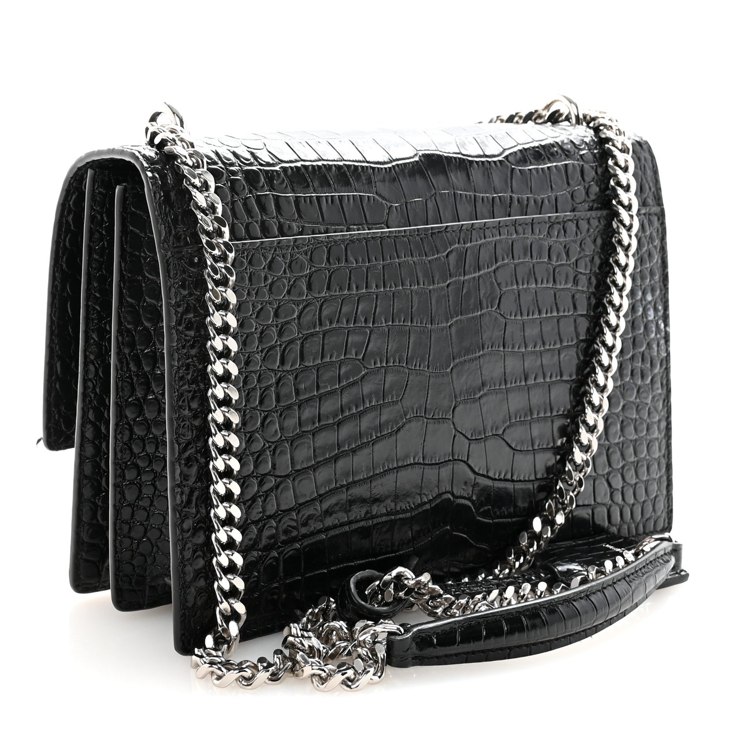 Calfskin Crocodile Embossed Medium Monogram Sunset Black