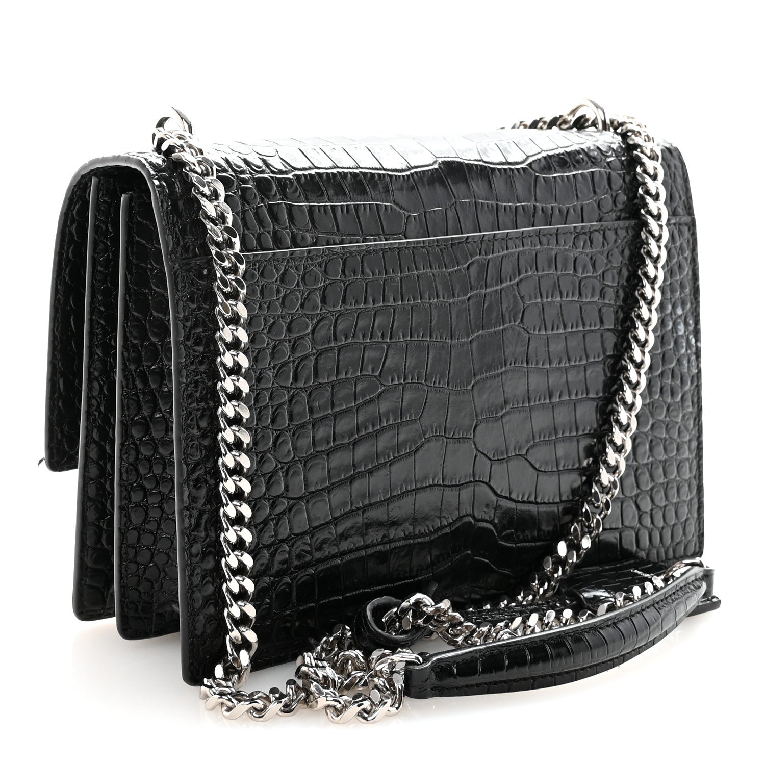 Saint Laurent Calfskin Crocodile Embossed Medium Monogram Sunset Black 3 of 9