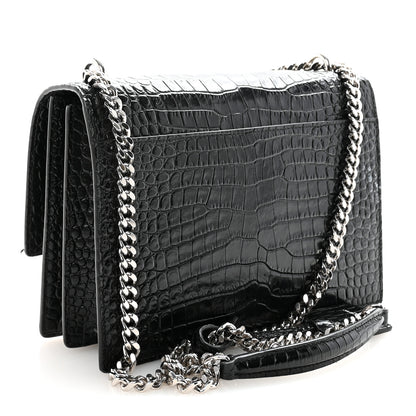 Saint Laurent Calfskin Crocodile Embossed Medium Monogram Sunset Black 3 of 9