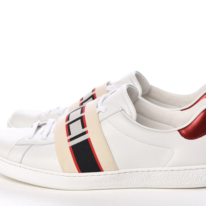 Gucci Calfskin Stripe Mens New Ace Sneakers 8 White Ecru Red Flame 18 of 22