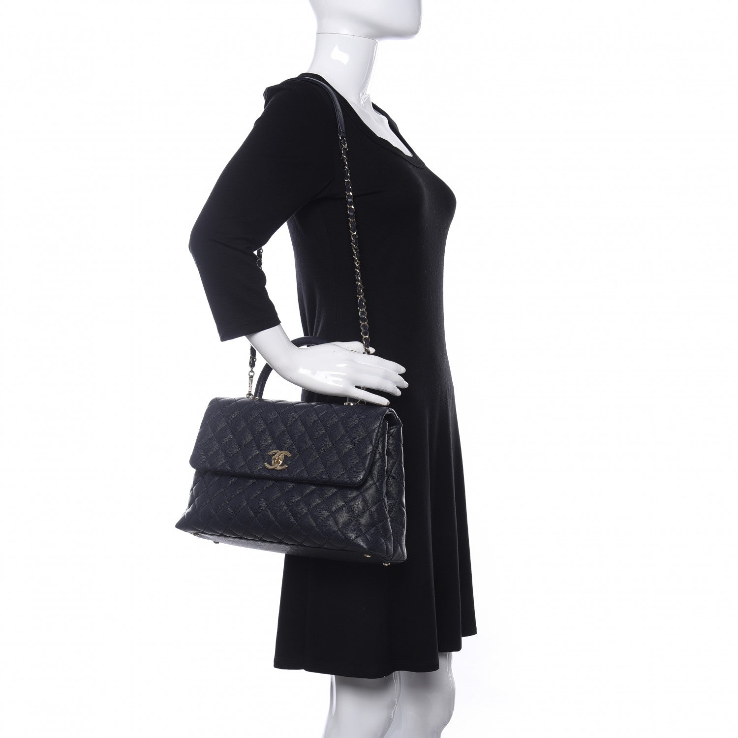 Chanel Caviar Quilted Medium Coco Handle Flap Navy Blue 2 of 10