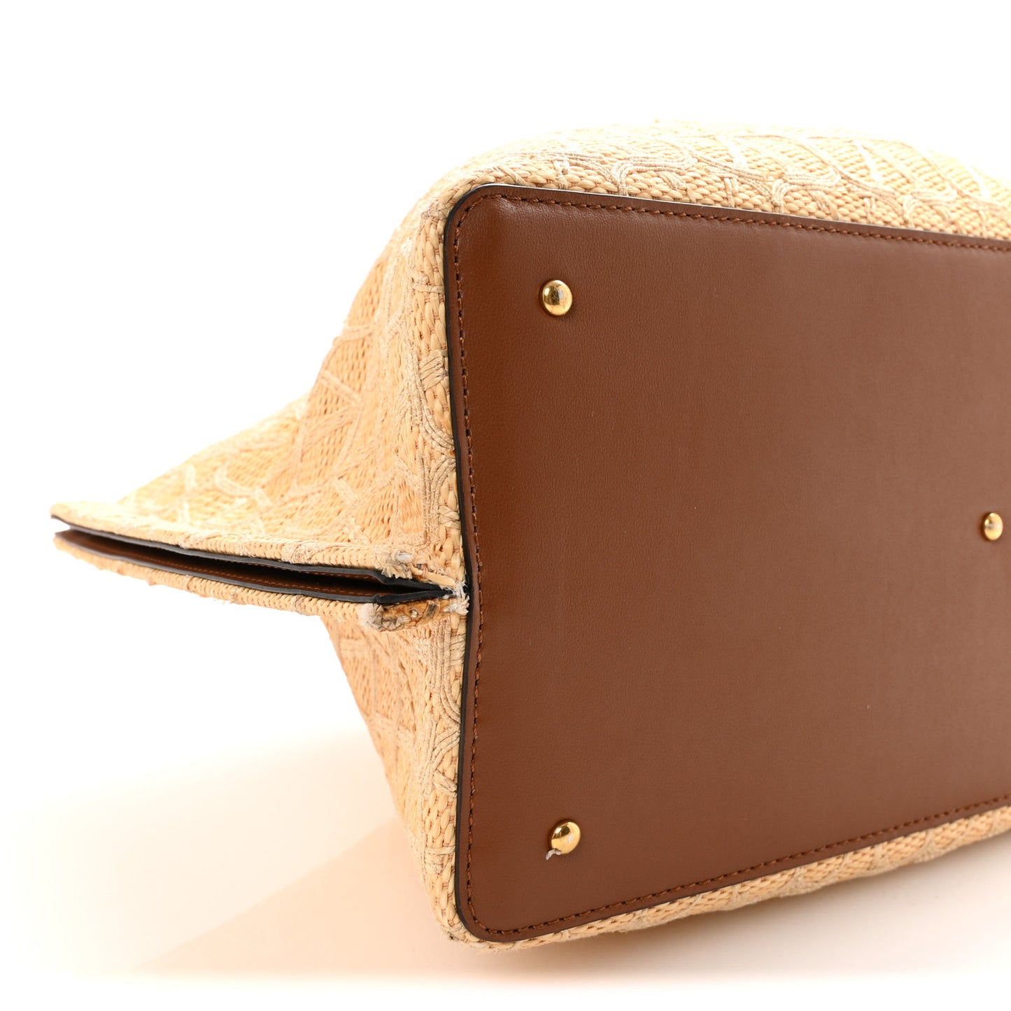 Raffia Calfskin Medium Rockstud Vlogo Tote Naturale
