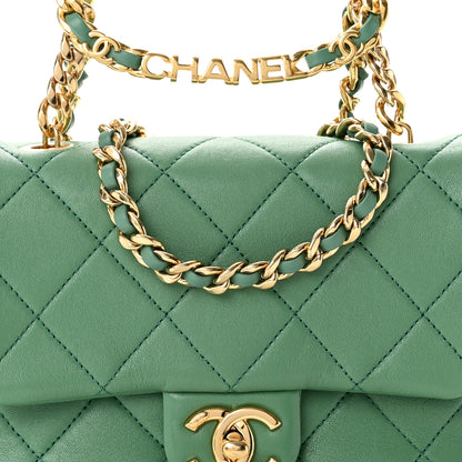 Chanel Lambskin Quilted Mini Logo Flap With Handle Green 8 of 12