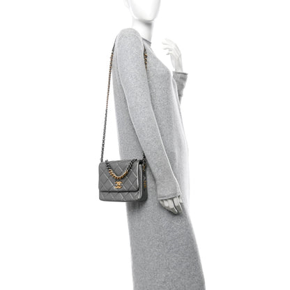 Chanel Metallic Lambskin Quilted Small Side Note Flap Grey 2 of 10