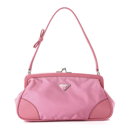 Prada Tessuto Nylon Saffiano Kisslock Shoulder Bag Rosa 1 of 12