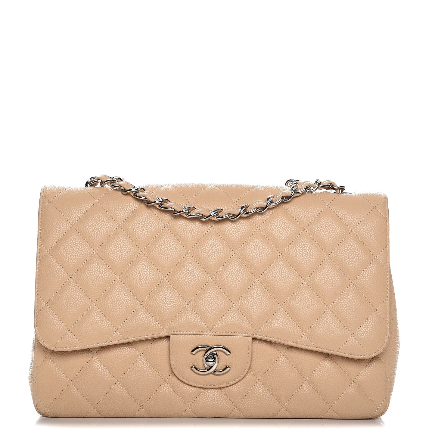 Caviar Quilted Jumbo Single Flap Beige Clair