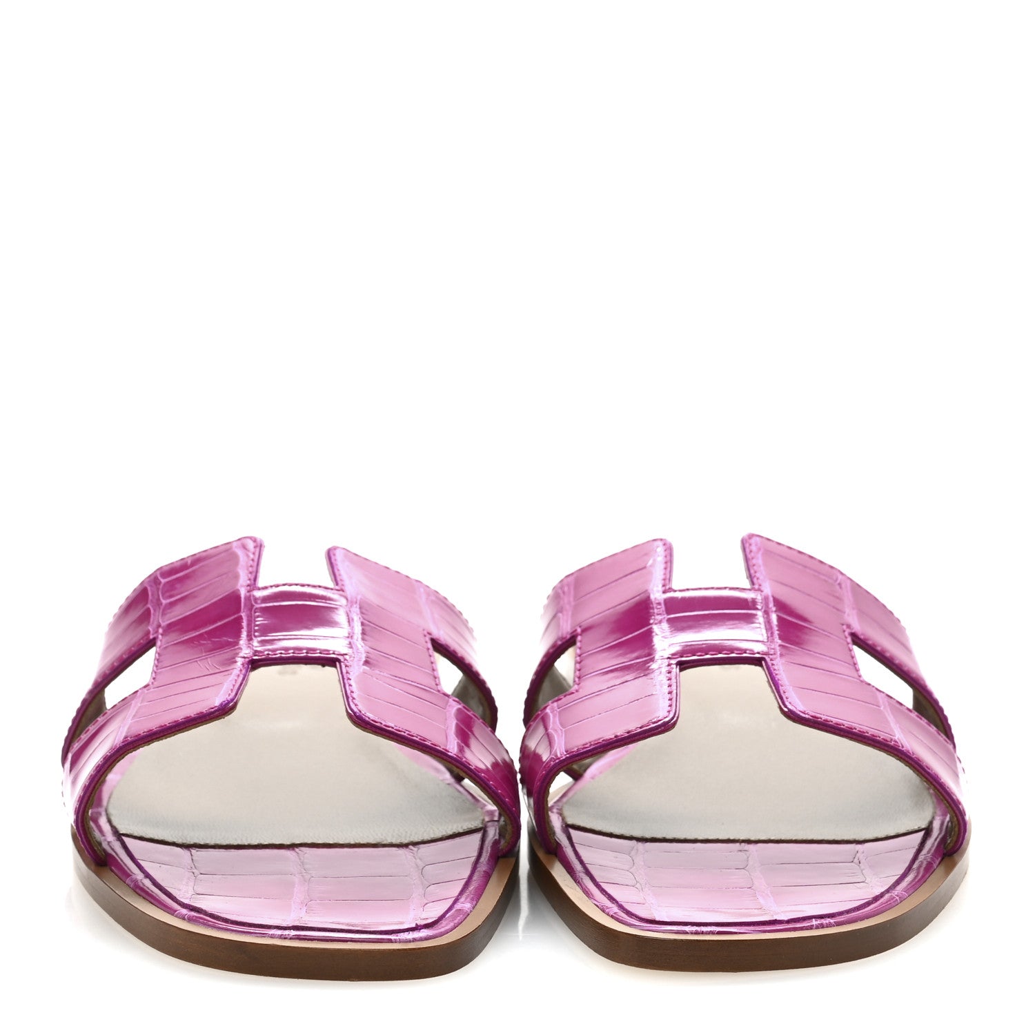 Hermes Shiny Alligator Oran Sandals 38 Rose Sheherazade 3 of 9