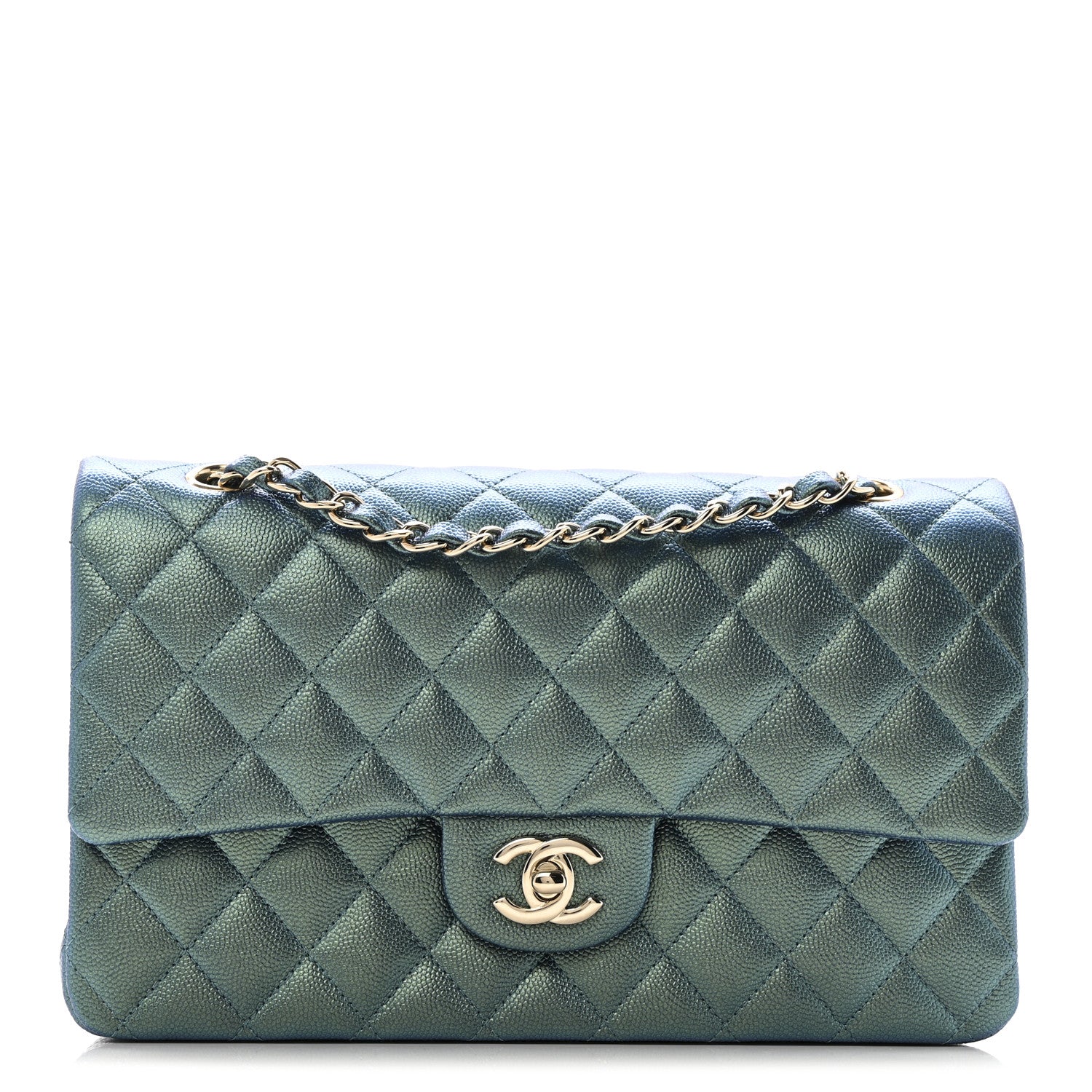 Chanel Iridescent Caviar Quilted Medium Double Flap Green 1 of 11