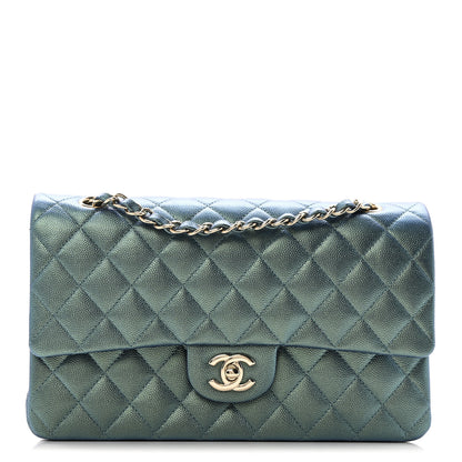 Chanel Iridescent Caviar Quilted Medium Double Flap Green 1 of 11