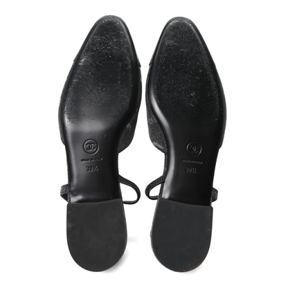 Chanel Denim Cap Toe CC Slingback Flats 38.5 Charcoal Black 6 of 9