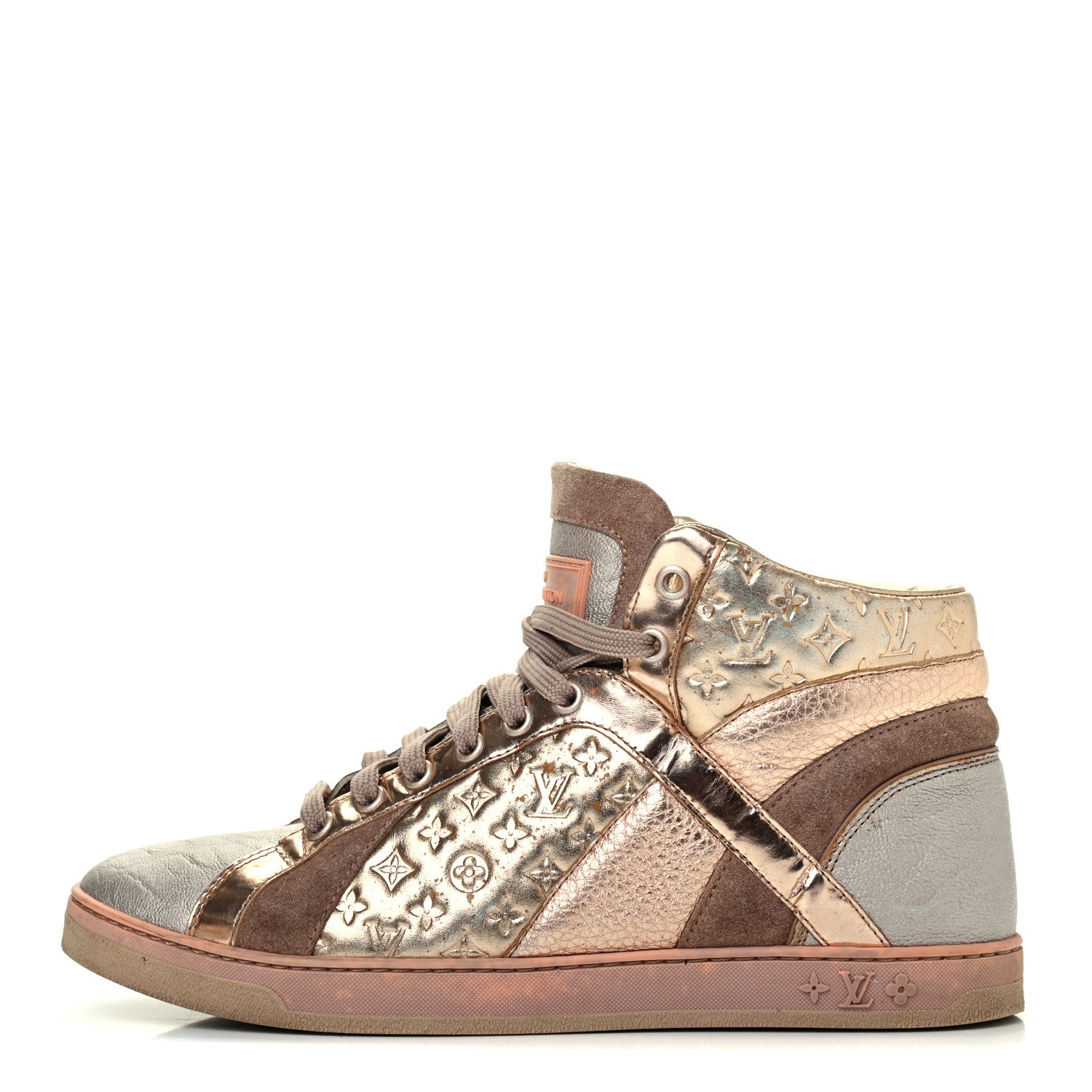 Louis Vuitton Calfskin Embossed Monogram High Top Sneakers 36 Gold 1 of 18