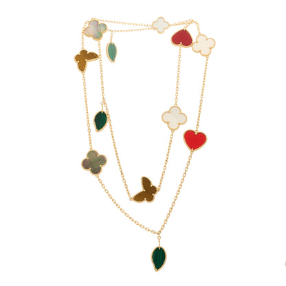 Van Cleef & Arpels 18K Yellow Gold Mother of Pearl Malachite Carnelian Tiger Eye 12 Motif Lucky Alhambra Necklace 2 of 5